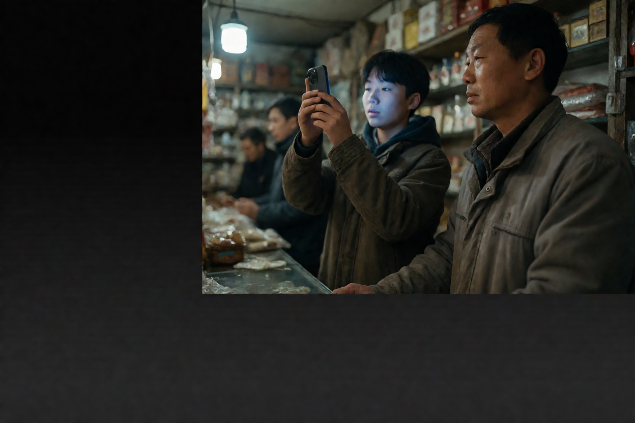 实体店老板观察顾客看手机短剧